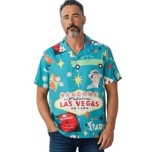 Vintage Retro Frank Sinatra Las Vegas Graphic Button-Down Shirt Colorful Print